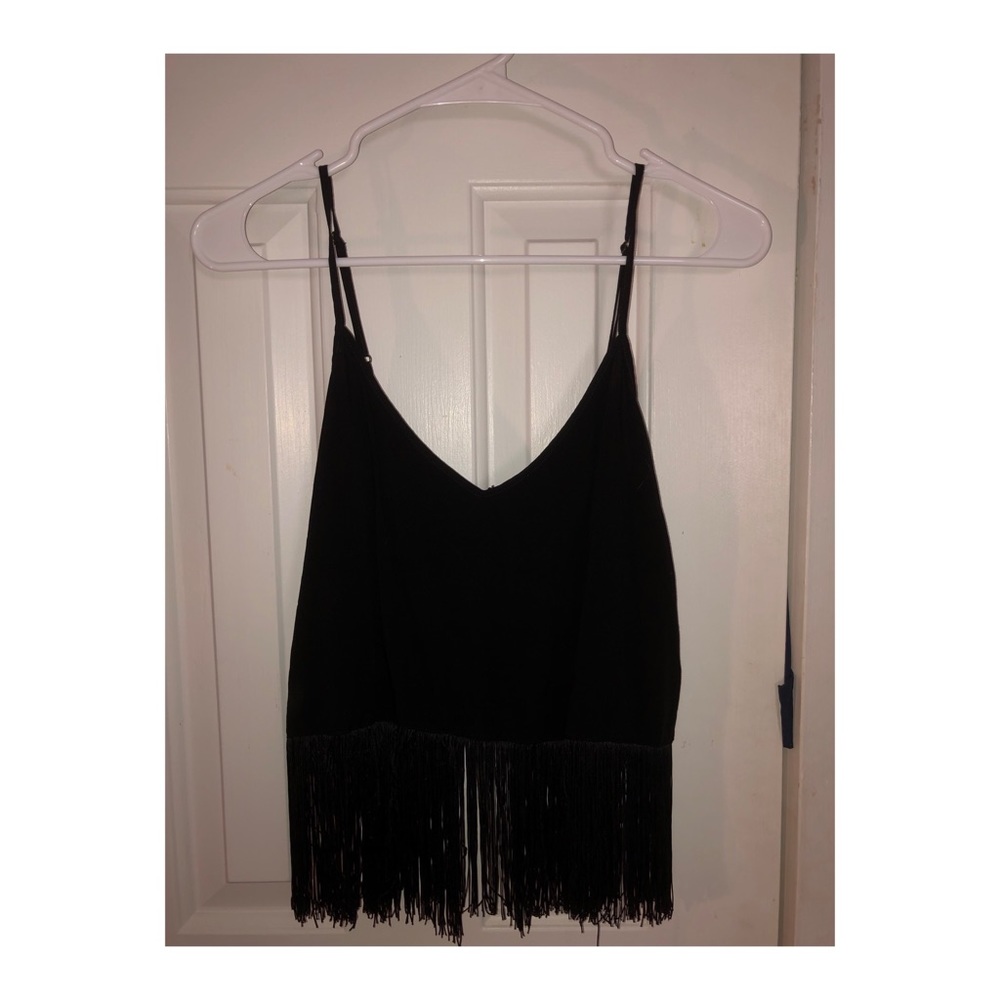Black fringe crop top